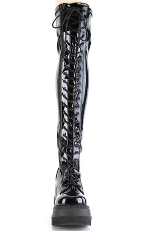 SHAKER-374 Black Patent Thigh High Boots-Demonia-Tragic Beautiful