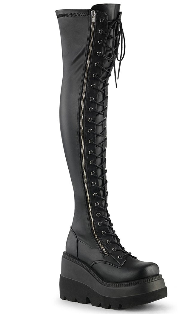 SHAKER-374 Black Matte Thigh High Boots (Au Stock)-Demonia-Tragic Beautiful