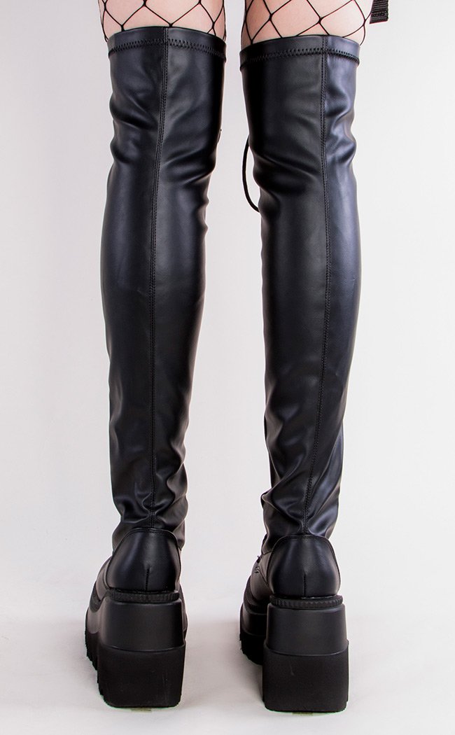 SHAKER-374 Black Matte Thigh High Boots (Au Stock)-Demonia-Tragic Beautiful
