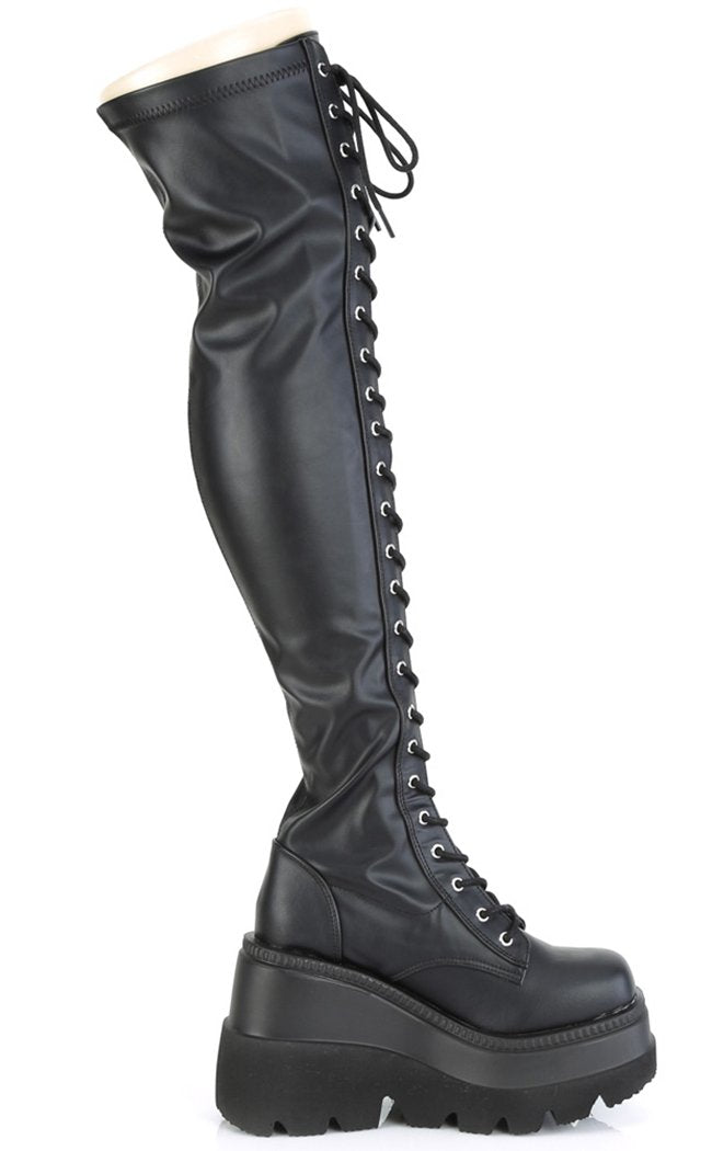 SHAKER-374 Black Matte Thigh High Boots-Demonia-Tragic Beautiful