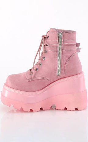 SHAKER-52 Baby Pink Faux Suede Ankle Boots-Demonia-Tragic Beautiful