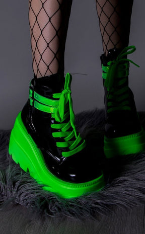 SHAKER-52 UV Green Ankle Boots-Demonia-Tragic Beautiful