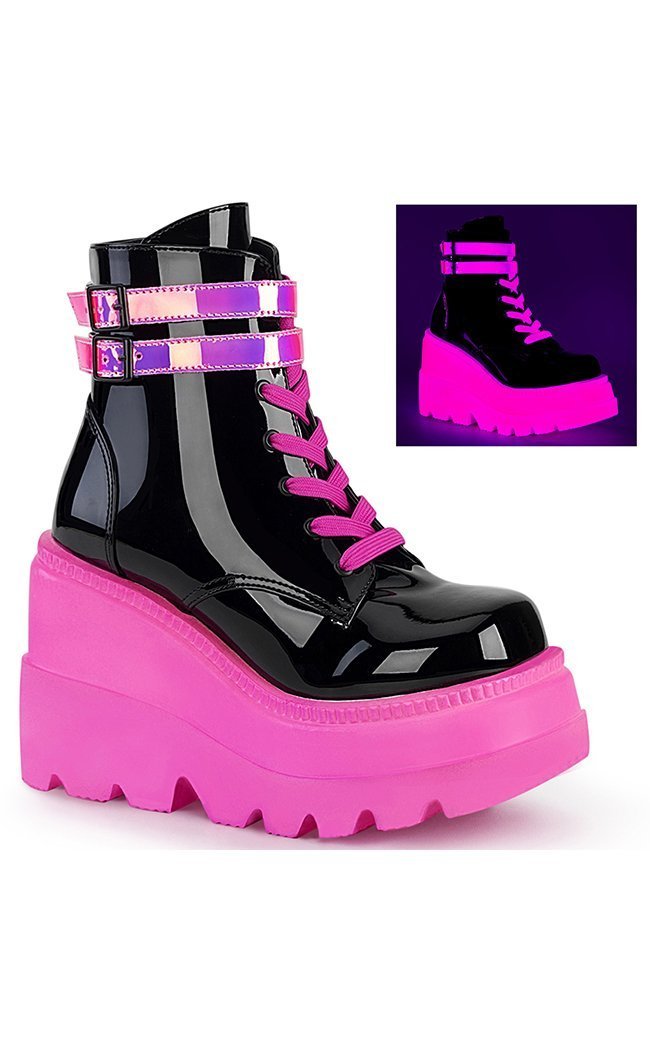SHAKER-52 UV Pink Ankle Boots-Demonia-Tragic Beautiful