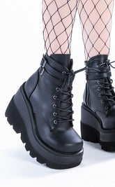 SHAKER-52 Black Vegan Leather Platform Ankle Boots-Demonia-Tragic Beautiful