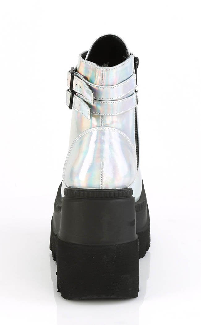 Demonia SHAKER-52 Holographic Platform Boots Festival Shoes