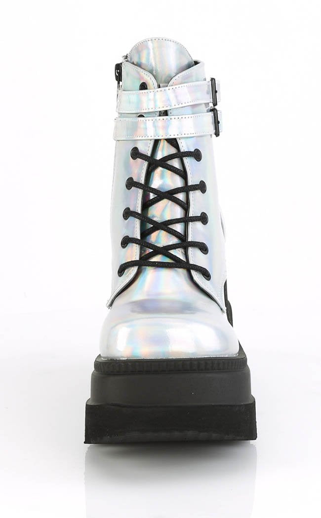 SHAKER-52 Silver Hologram Platform Ankle Boots-Demonia-Tragic Beautiful