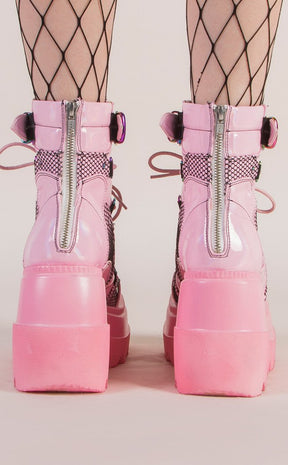 SHAKER-60 Baby Pink Vegan Lace Up Boots-Demonia-Tragic Beautiful