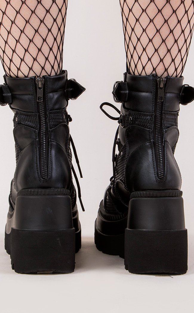 Demonia SHAKER-60 Black Vegan Platform Boots | Gothic Shoes Australia