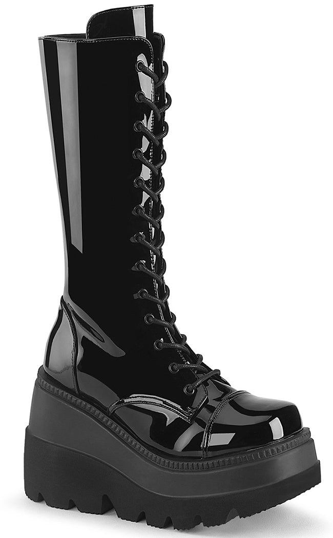SHAKER-72 Black Patent Platform Boots-Demonia-Tragic Beautiful