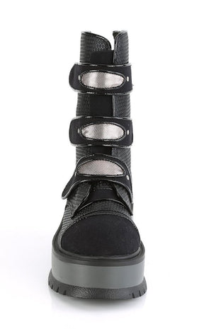 SLACKER-101 Black Vegan Leather/Canvas Ankle Boots-Demonia-Tragic Beautiful