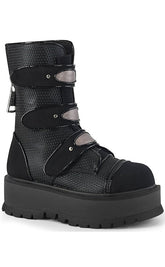 SLACKER-101 Black Vegan Leather/Canvas Ankle Boots-Demonia-Tragic Beautiful