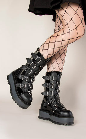 SLACKER-160 Vegan Buckle Boots (Au Stock)-Demonia-Tragic Beautiful