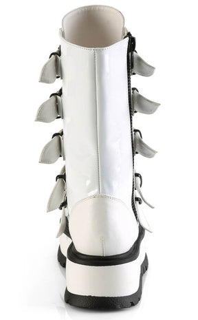SLACKER-160 White Vegan Buckle Boots-Demonia-Tragic Beautiful