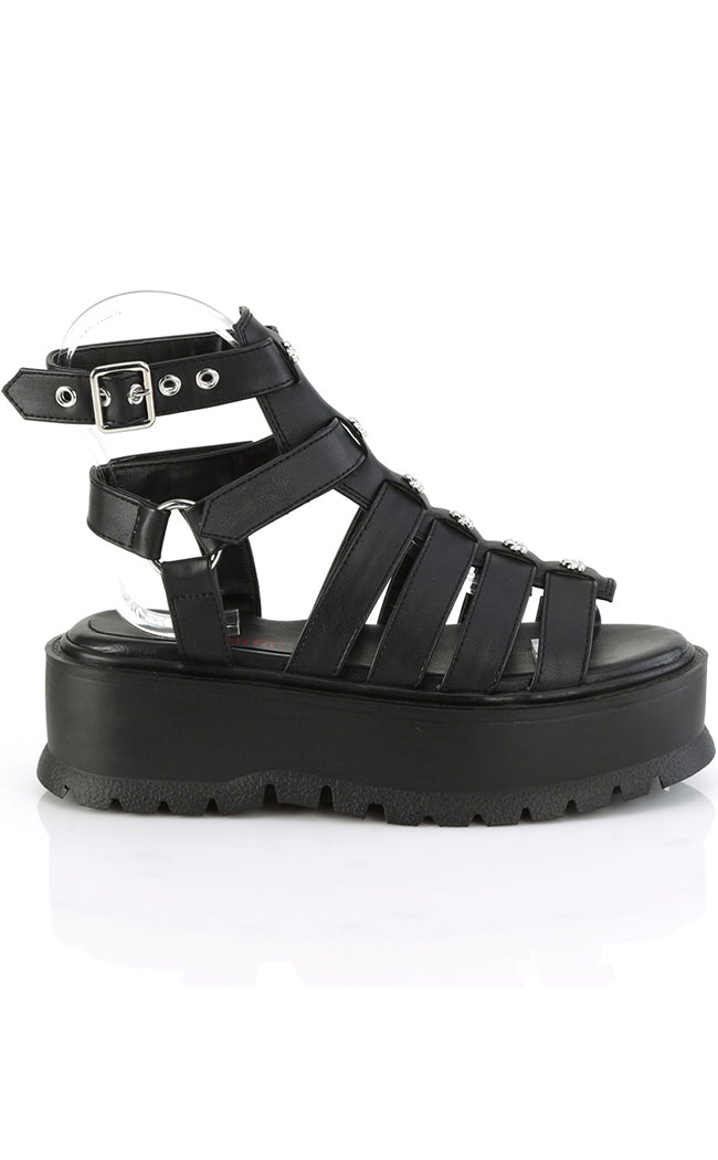 SLACKER-18 Black Matte Gladiator Sandals-Demonia-Tragic Beautiful