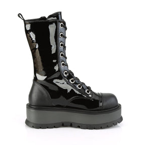 SLACKER-220 Black Patent Ankle Boots (Outer Zip)-Demonia-Tragic Beautiful