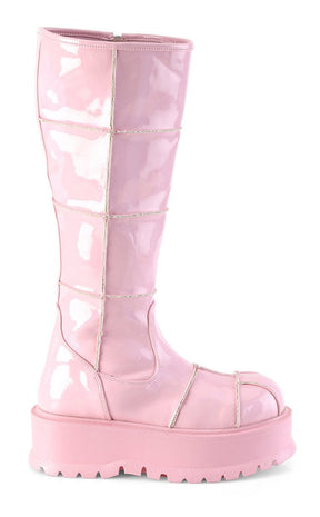 SLACKER-230 Baby Pink Holo Calf Boots-Demonia-Tragic Beautiful