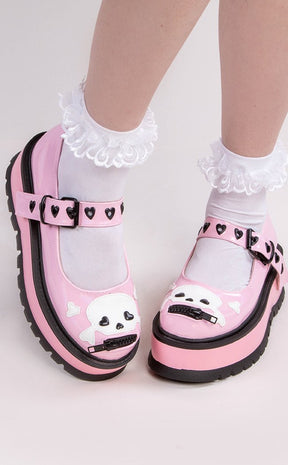 Demonia SLACKER-27 Pink Flatform Mary Janes Gothic Shoes Australia
