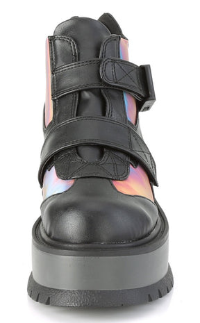 SLACKER-32 Black Rainbow Reflective Ankle Boots-Demonia-Tragic Beautiful