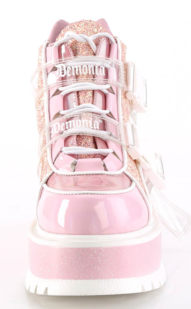 SLACKER-50 Baby Pink Holo/Multi Glitter Ankle Boots-Demonia-Tragic Beautiful