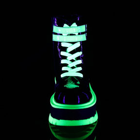 SLACKER-52 Black Patent UV Green Ankle Boots-Demonia-Tragic Beautiful
