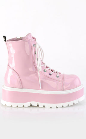 SLACKER-55 Baby Pink Holo Ankle Boots-Demonia-Tragic Beautiful