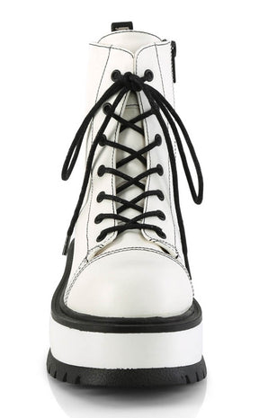 SLACKER-55 White Vegan Ankle Boots-Demonia-Tragic Beautiful