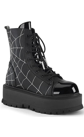 SLACKER-88 Black Vegan Spiderweb Ankle Boots-Demonia-Tragic Beautiful