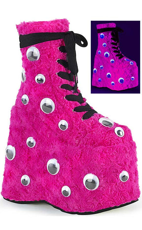 SLAY-206 Hot Pink UV Platform Boots-Demonia-Tragic Beautiful