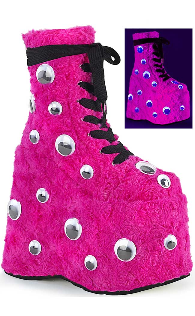 SLAY-206 Hot Pink UV Platform Boots-Demonia-Tragic Beautiful