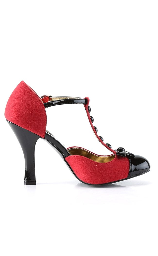 SMITTEN-10 Red M. Suede-Blk Pat Heels-Pin Up Couture-Tragic Beautiful