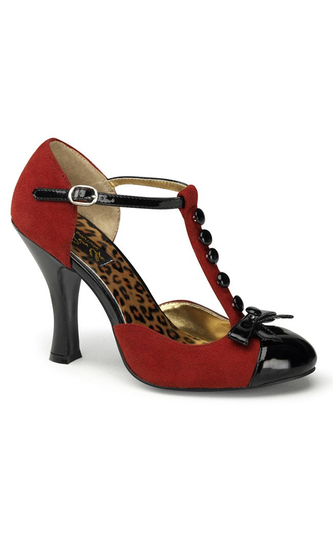 SMITTEN-10 Red M. Suede-Blk Pat Heels-Pin Up Couture-Tragic Beautiful
