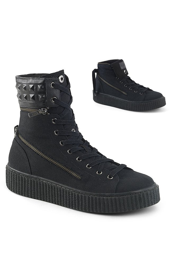 SNEEKER-270 Black Canvas Zipper Sneaker-Demonia-Tragic Beautiful