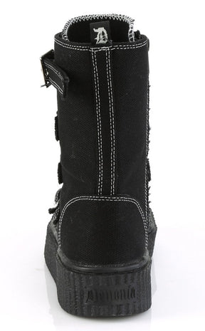 SNEEKER-318 Black Canvas Strapped Sneaker-Demonia-Tragic Beautiful