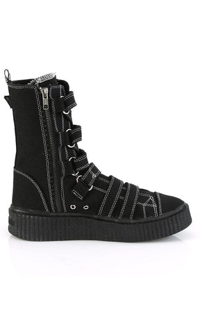 SNEEKER-318 Black Canvas Strapped Sneaker-Demonia-Tragic Beautiful