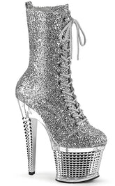 SPECTATOR-1040G Silver Glitter Ankle Boots-Pleaser-Tragic Beautiful