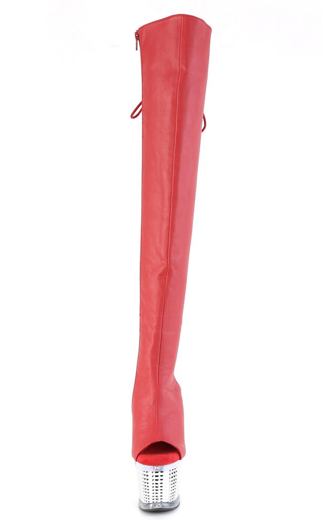 SPECTATOR-3019 Red/Silver Chrome Thigh High Boots-Pleaser-Tragic Beautiful