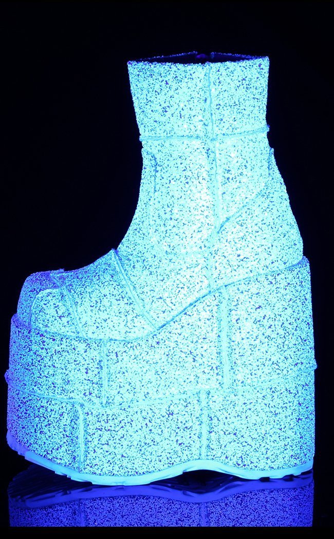 STACK-201G White Glitter Boots-Demonia-Tragic Beautiful