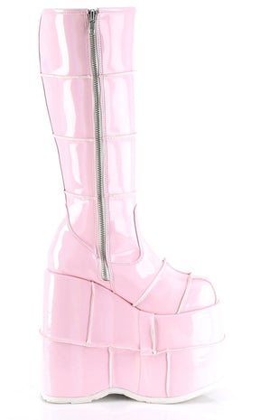 STACK-301 Baby Pink Holo Platform Boots-Demonia-Tragic Beautiful