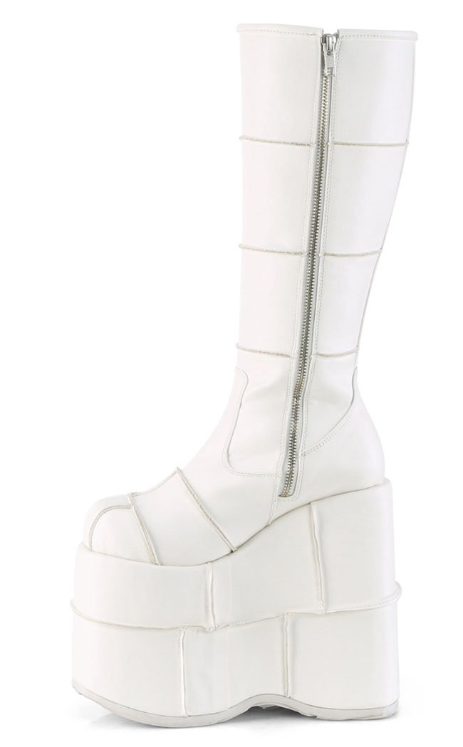 STACK-301 White Matte Platform Boots-Demonia-Tragic Beautiful