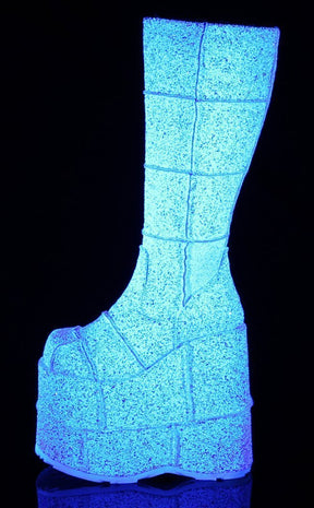 STACK-301G White Glitter Boots-Demonia-Tragic Beautiful