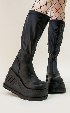 Stomp 200 Black Knee High Boots (Au Stock)-Demonia-Tragic Beautiful