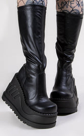 STOMP-200 Black Vegan Leather Knee High Platform Boots (Au Stock)-Demonia-Tragic Beautiful