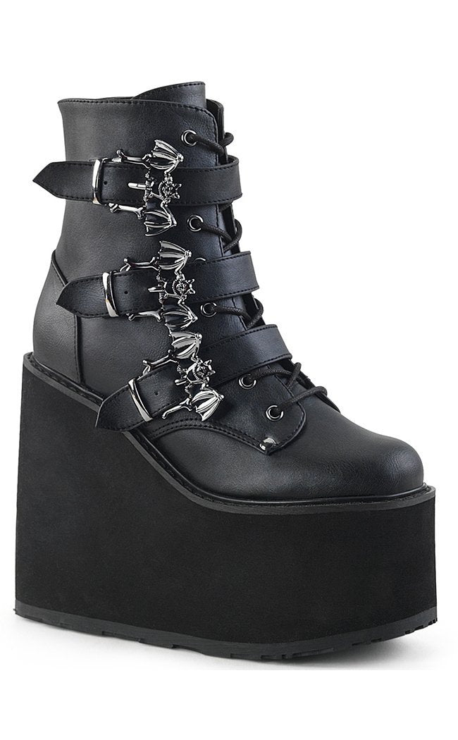 SWING-103 Black Vegan Leather Boots-Demonia-Tragic Beautiful