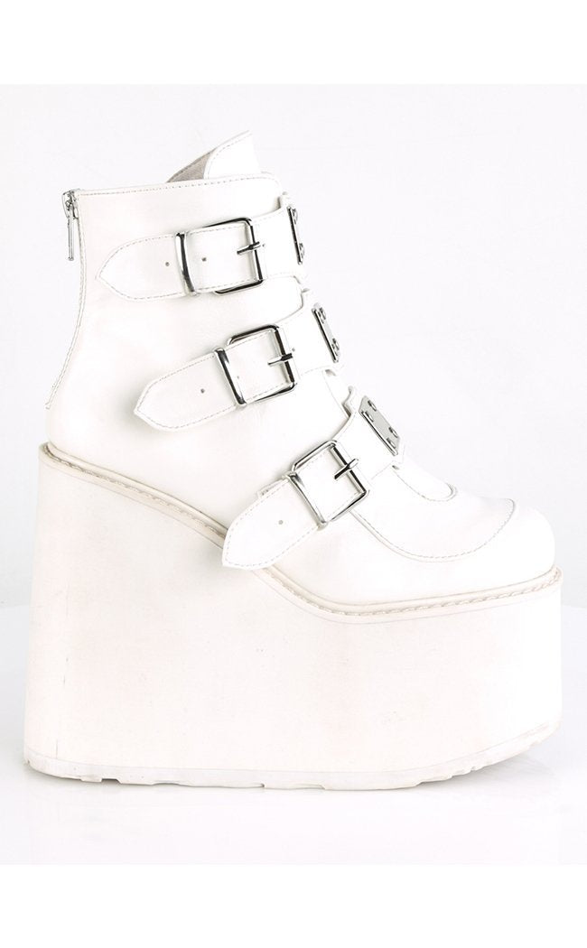 SWING-105 White Vegan Leather Boots-Demonia-Tragic Beautiful