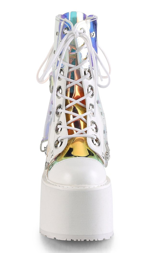 SWING-115 White & Hologram PVC Boots-Demonia-Tragic Beautiful