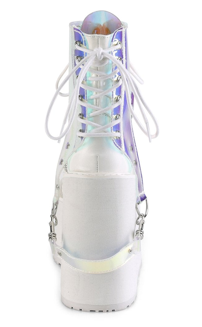 SWING-115 White & Hologram PVC Boots-Demonia-Tragic Beautiful