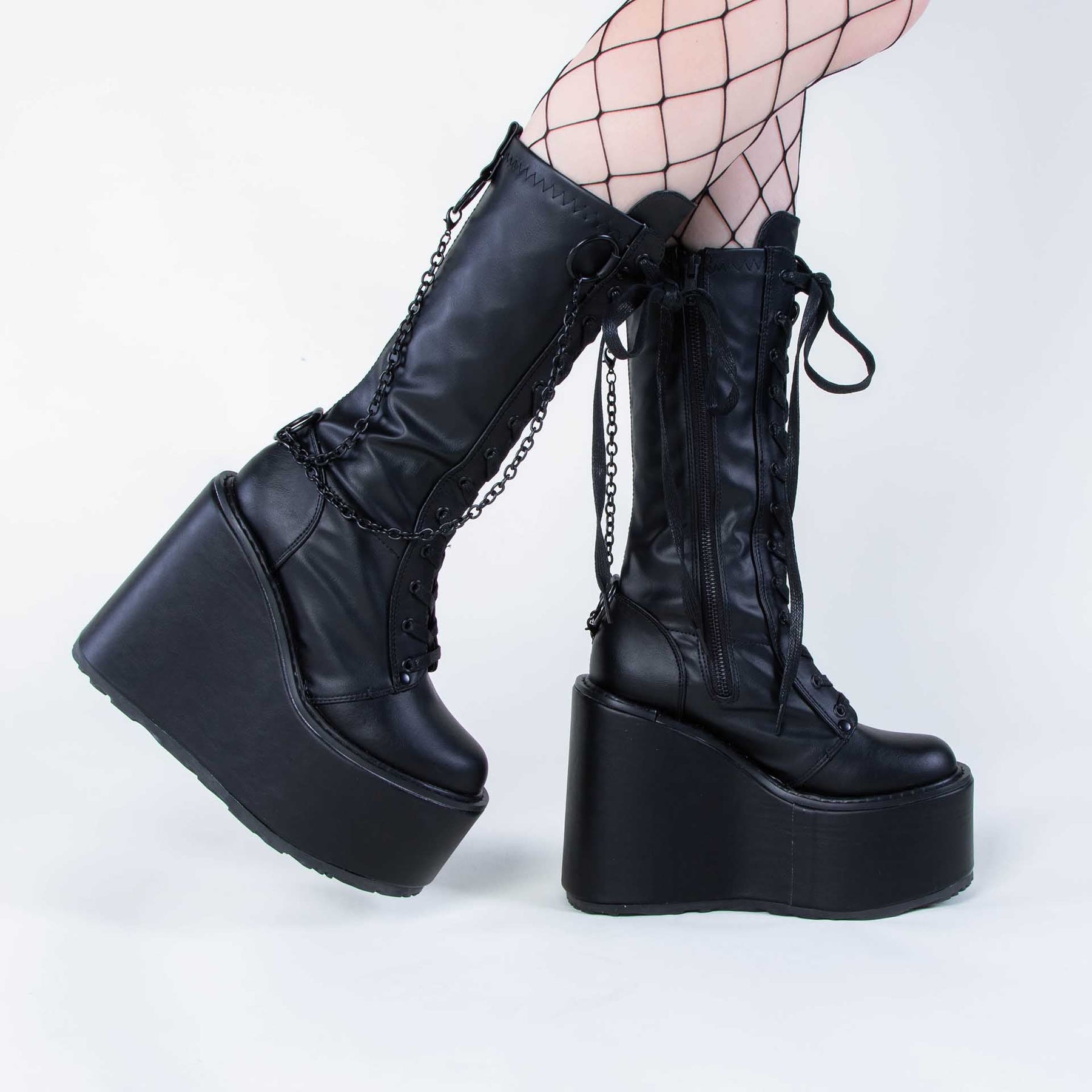 SWING-150 Black Matte Platform Knee High Boots-Demonia-Tragic Beautiful