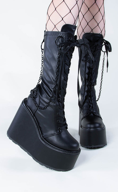 Demonia SWING-150 Black Mattte Knee High Boots | Goth Shoes Australia