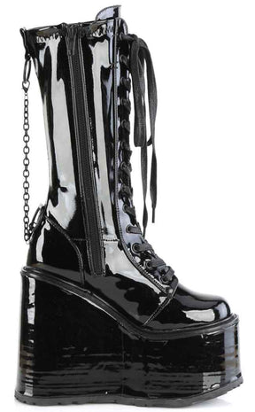 SWING-150 Black Patent Platform Wedge Boots-Demonia-Tragic Beautiful