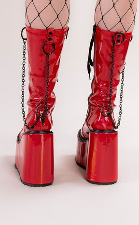 SWING-150 Red Hologram Platform Wedge Boots-Demonia-Tragic Beautiful